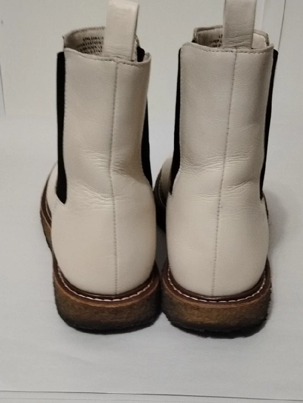 J.Crew Pull On Cream Leather Chelsea Boots with Brown‎ Crepe Sole